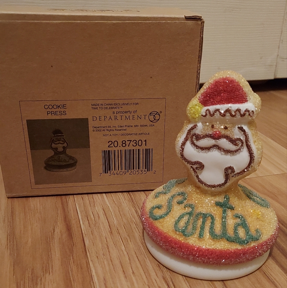 Dept 56 Christmas Cookie Press Vintage 2002 Sparkly Fused Glass Santa Stamp